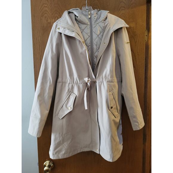 Via Spiga Softshell Hooded Coat Quilted Cream Gold Fall Winter Jacket XL EUC - Picture 2 of 7